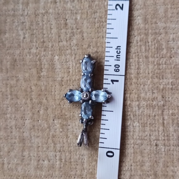 925 Silver Blue Rhinestone Cross Pendant - Picture 7 of 7
